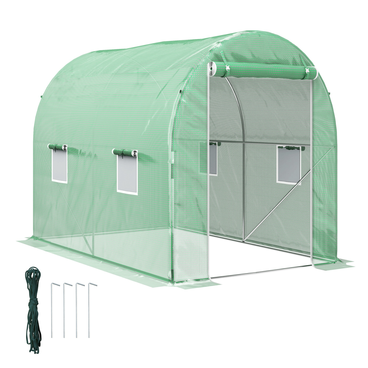 Outsunny Walk-In Polytunnel Greenhouse, Steel Frame, 3x2m, Green