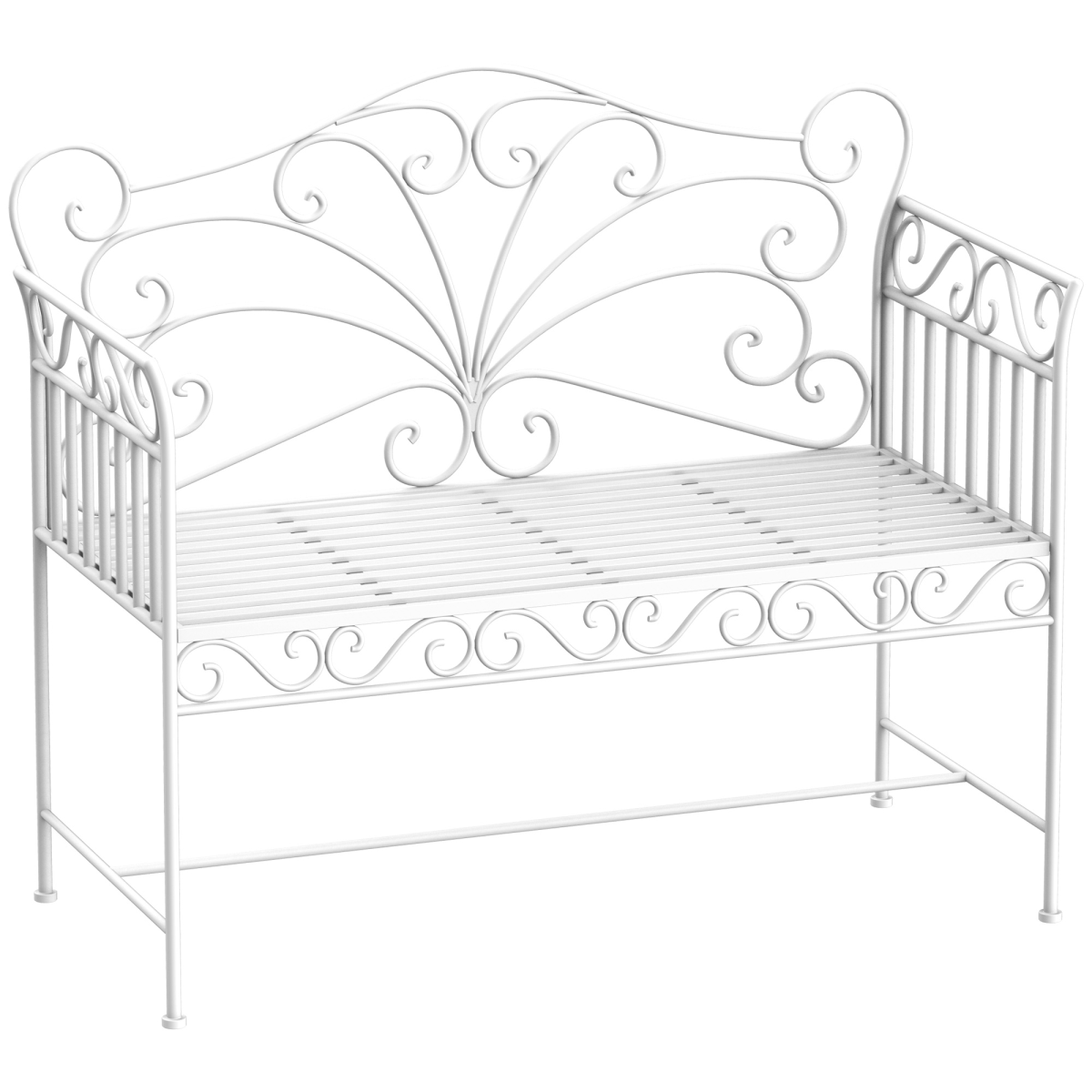 Outsunny 2-Seater White Metal Garden Bench with Backrest
