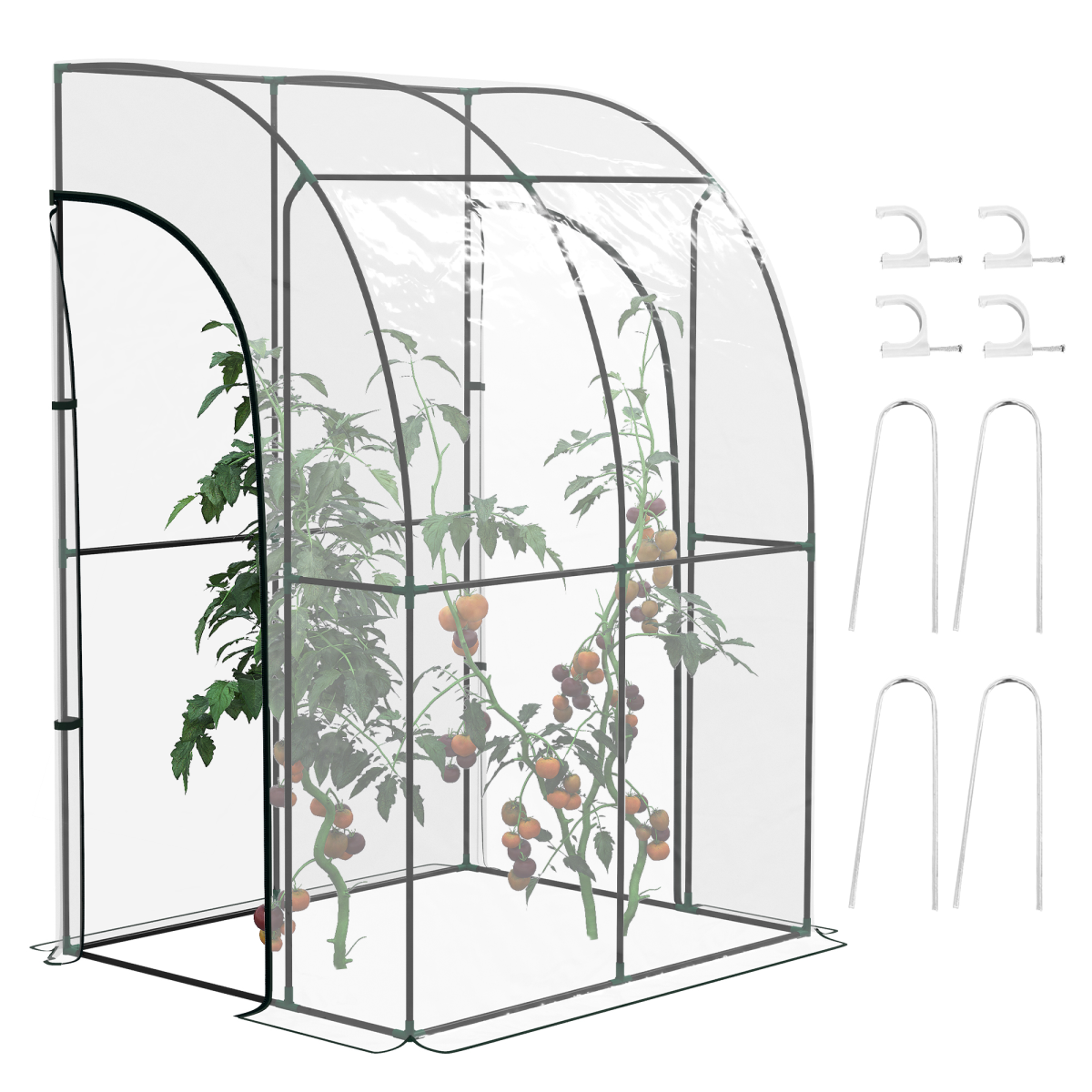 PawHut Lean-To Walk-In Plastic Greenhouse with Zipped Doors