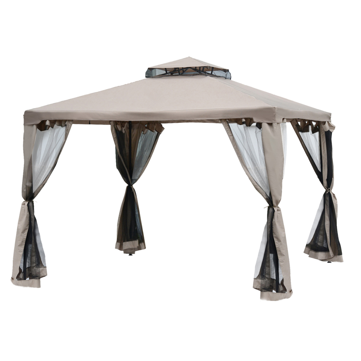 Outsunny Outdoor Gazebo with 2-Tier Roof and Mosquito Netting, 295L x 295W x 263H cm, Taupe