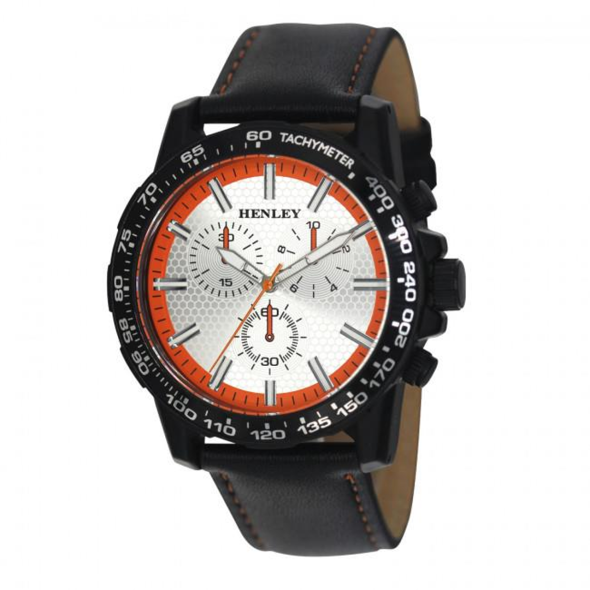 Henley Men's Satin Black Sports Watch with Coloured Stitching