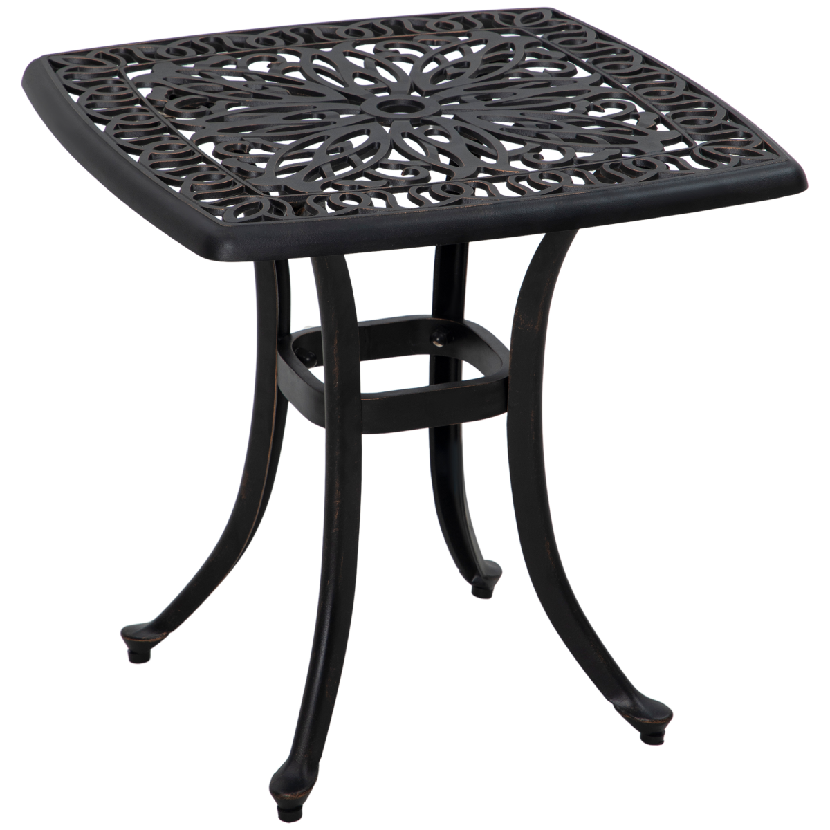 Outsunny Cast Aluminium Bistro Table with Umbrella Hole, Bronze Tone, 53 x 53 cm Square