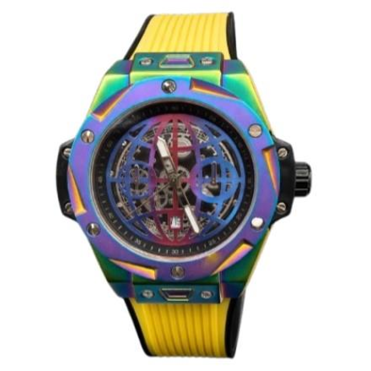 NY London Men's Analog Dated Dial Watch, Yellow Rubber Strap