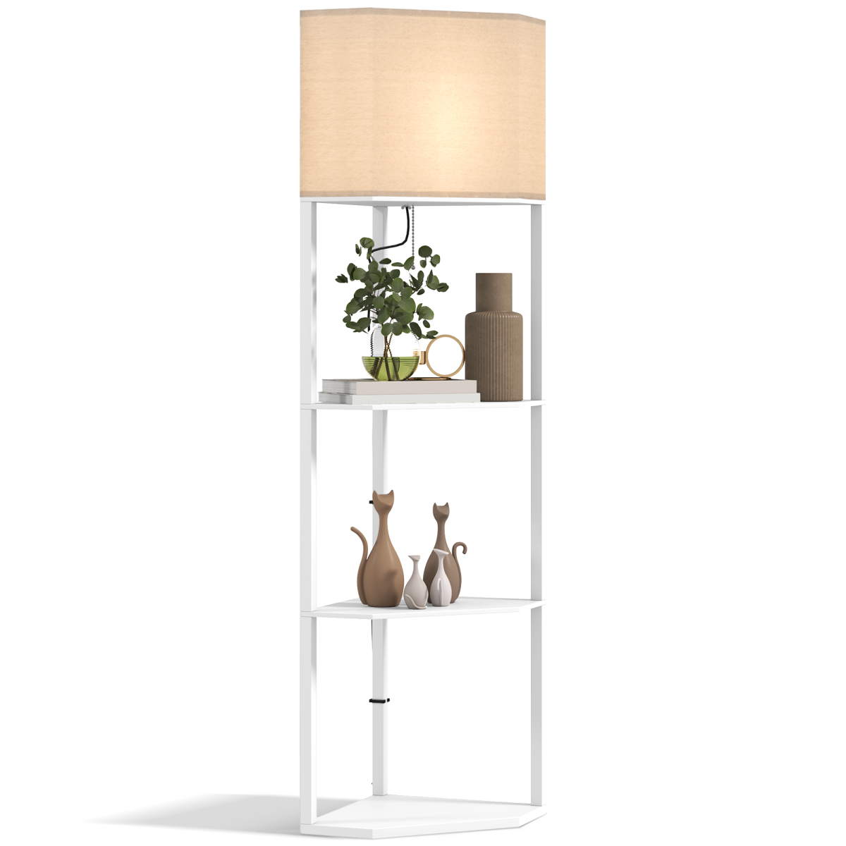 HOMCOM Corner Floor Lamp with Shelves, White