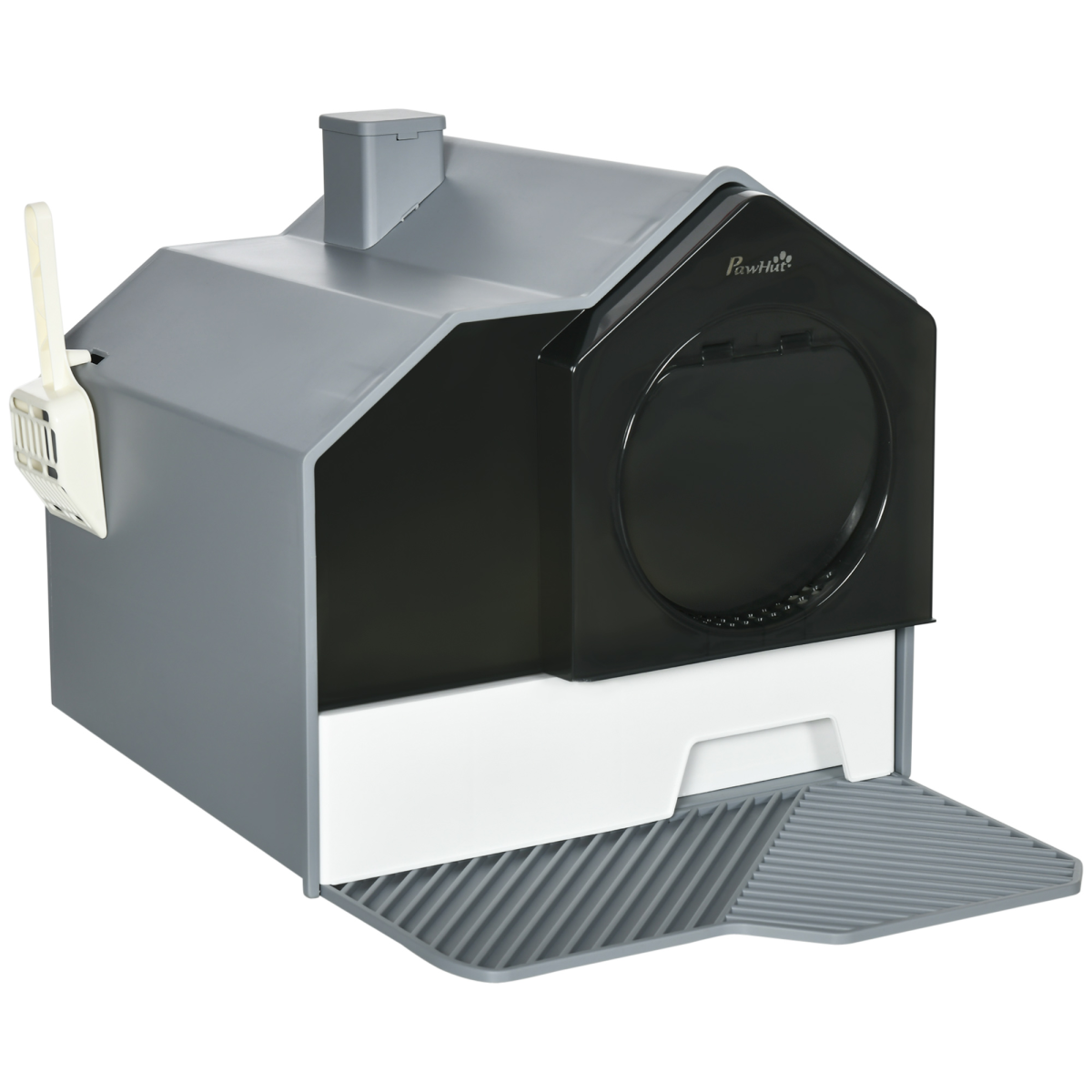 PawHut Hooded Cat Litter Tray with Pull-Out Drawer, Scoop and Deodorant, Hut Design