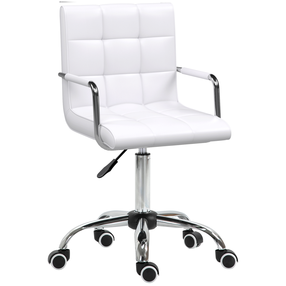 Faux Leather Swivel Desk Chair with Fixed Armrests, White