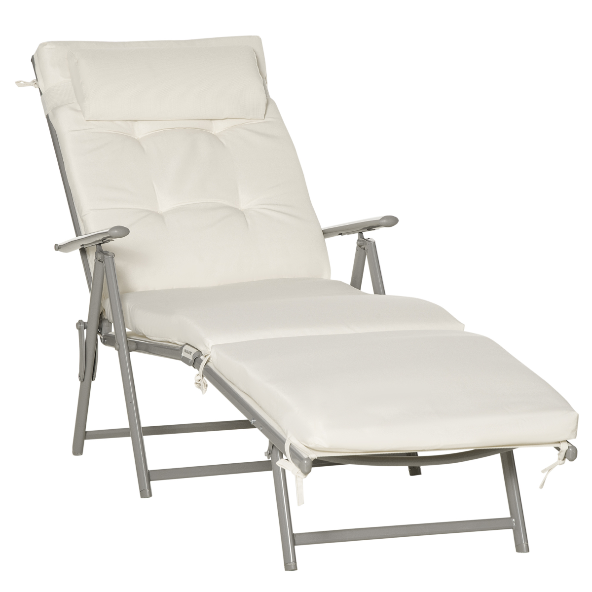 Outsunny Folding Sun Lounger, 7-Position Adjustable, Padded, White
