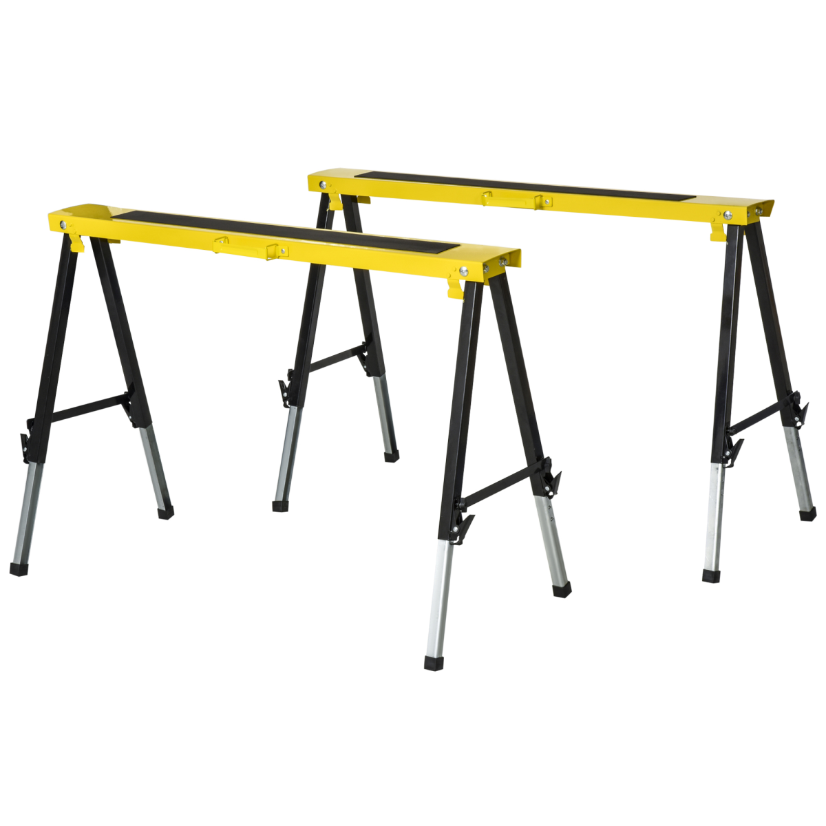 Set of 2 Adjustable Folding Steel Saw Horses with Non-Slip Platform, 100kg Max Load