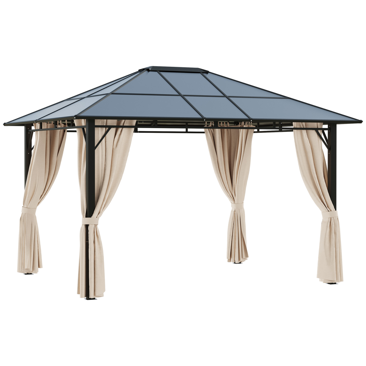 3.6 x 3 m Hardtop Garden Gazebo with Polycarbonate Roof, Brown