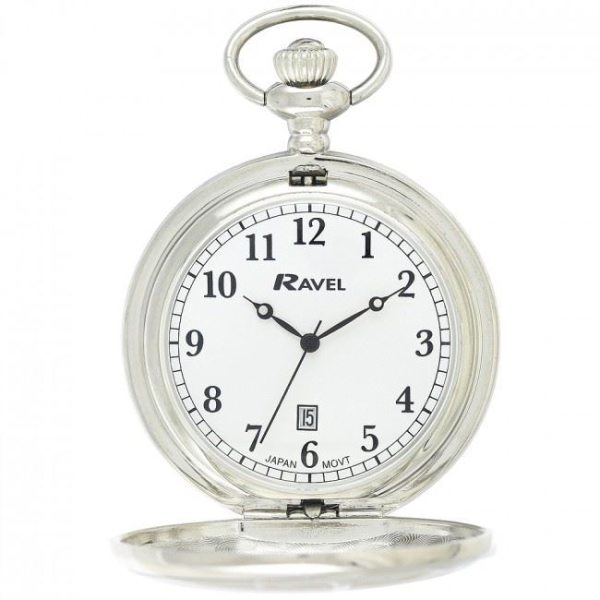 Ravel Chrome Full-Hunter Pocket Watch with Date Window