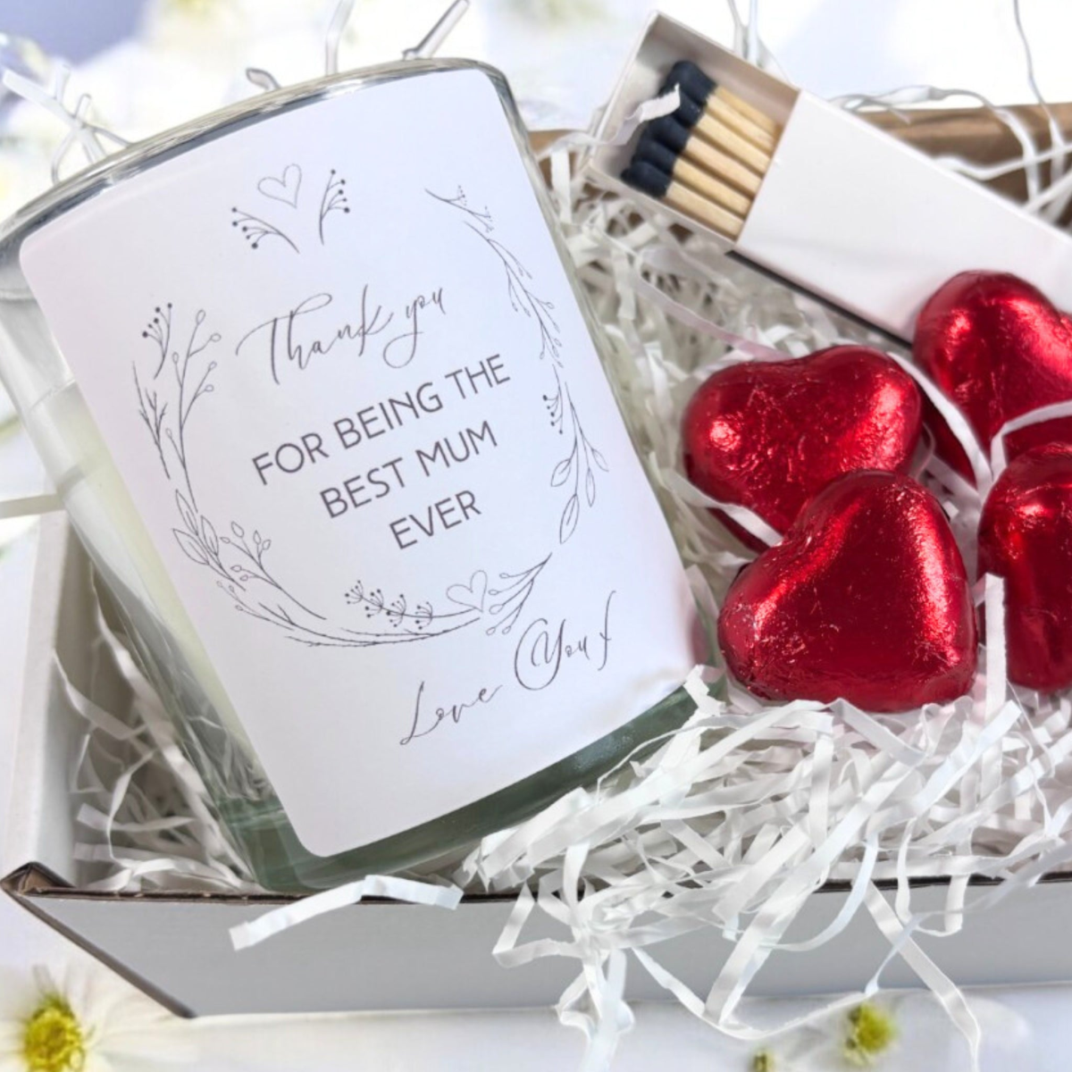 Best Mum Ever Candle Gift Set with Chocolates and Matches