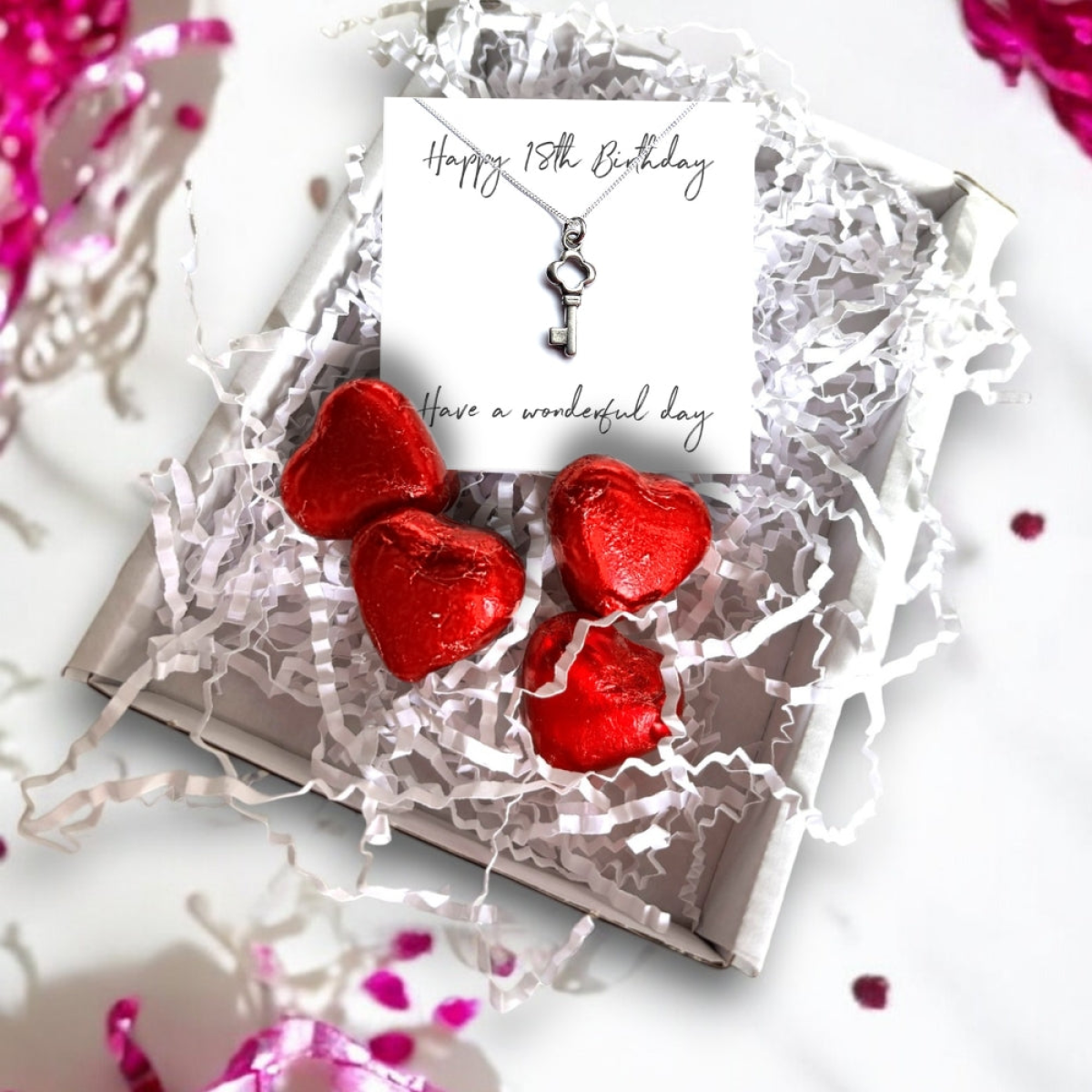18th Birthday Necklace Gift Hamper with Chocolate Hearts