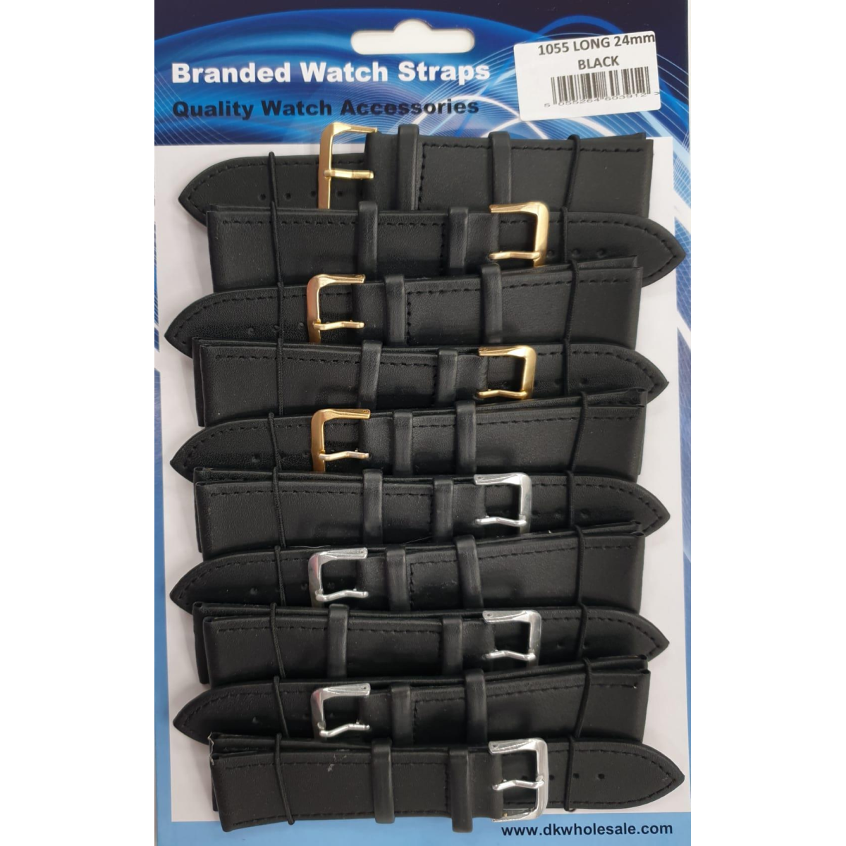 Black Leather Extra Long Watch Straps, 24mm