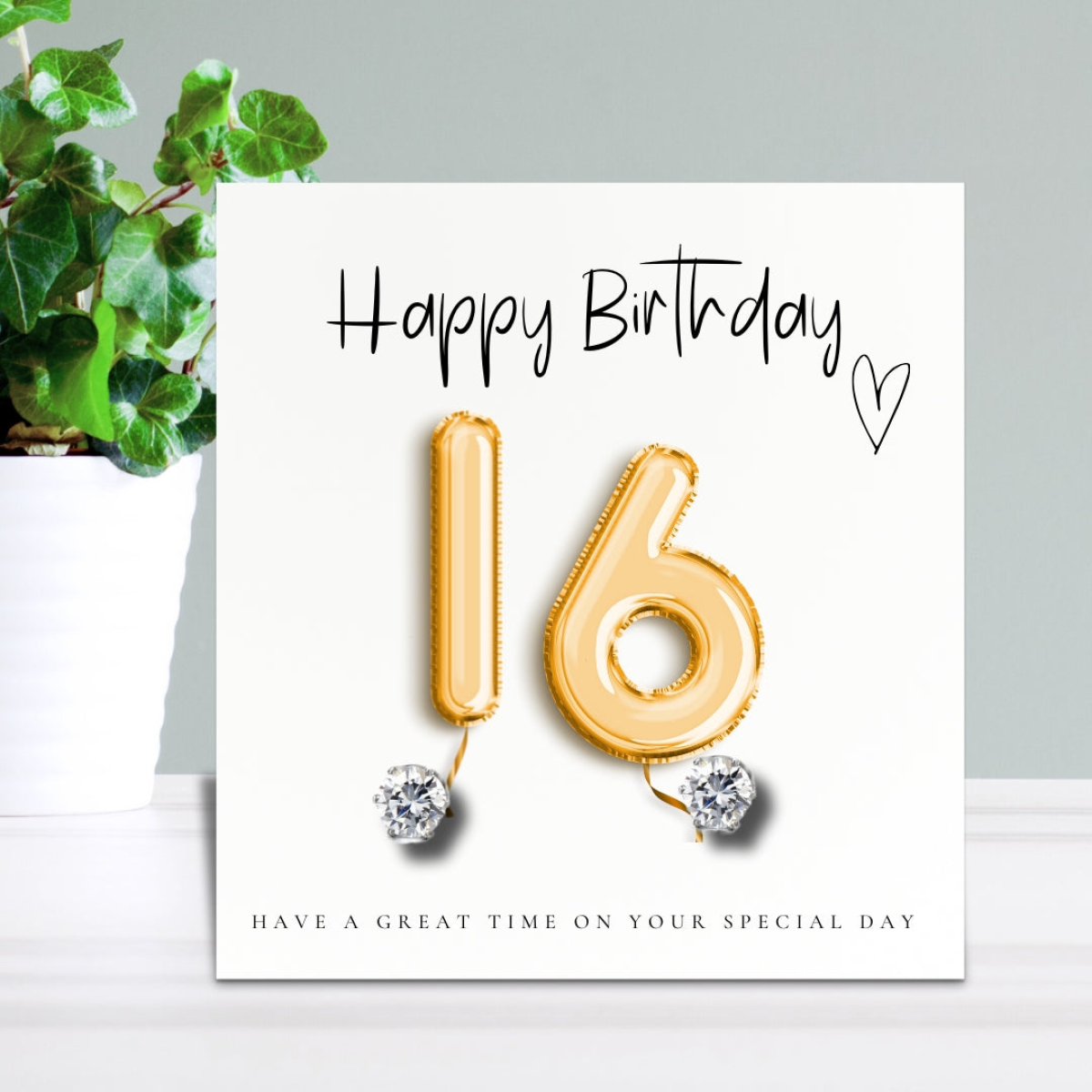 16th Birthday Cubic Zirconia Stud Earrings Gift Set with Gold Balloons Message Card