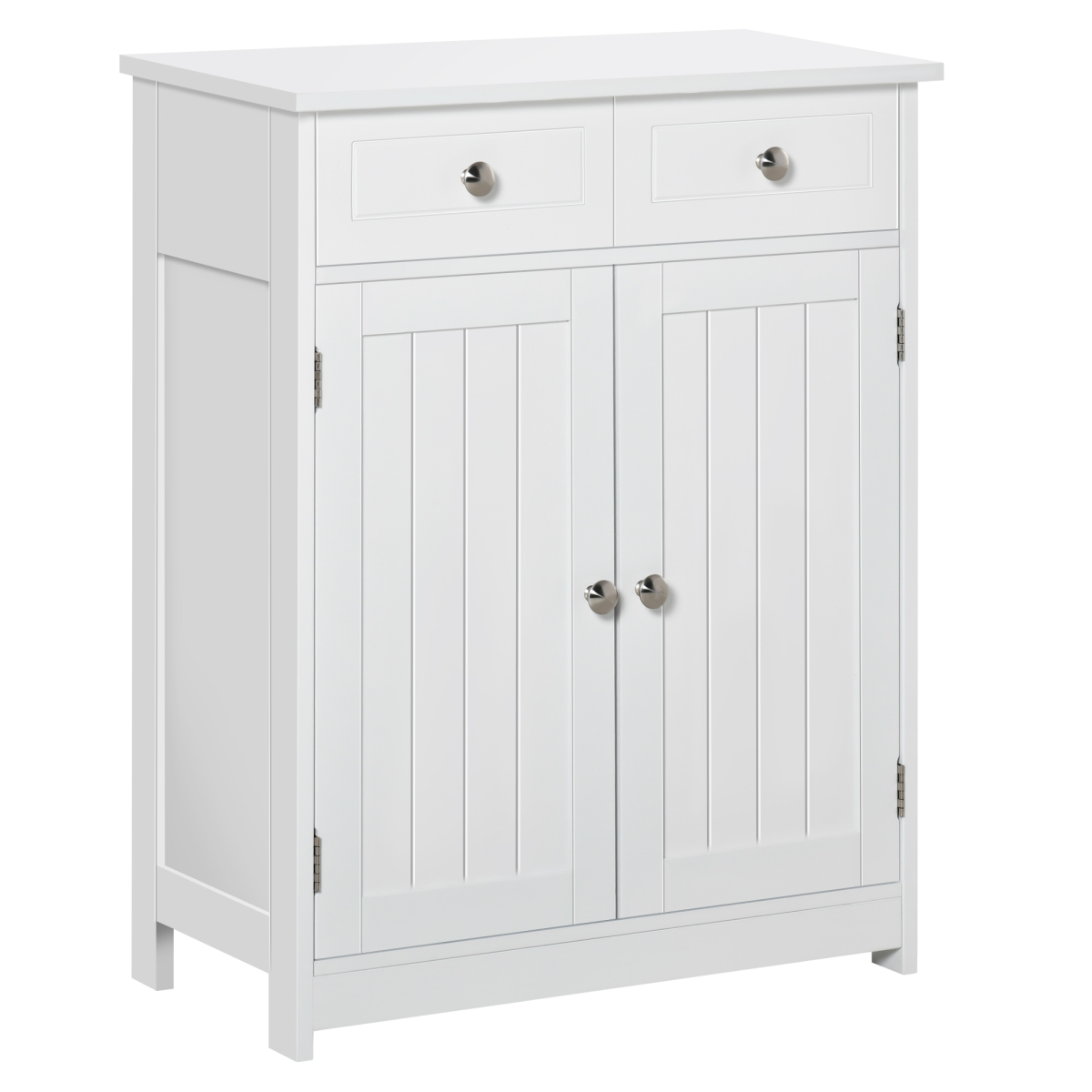 kleankin White Bathroom Floor Storage Cabinet with 2 Drawers, Cupboard and Adjustable Shelf, 75H x 60L x 30Wcm