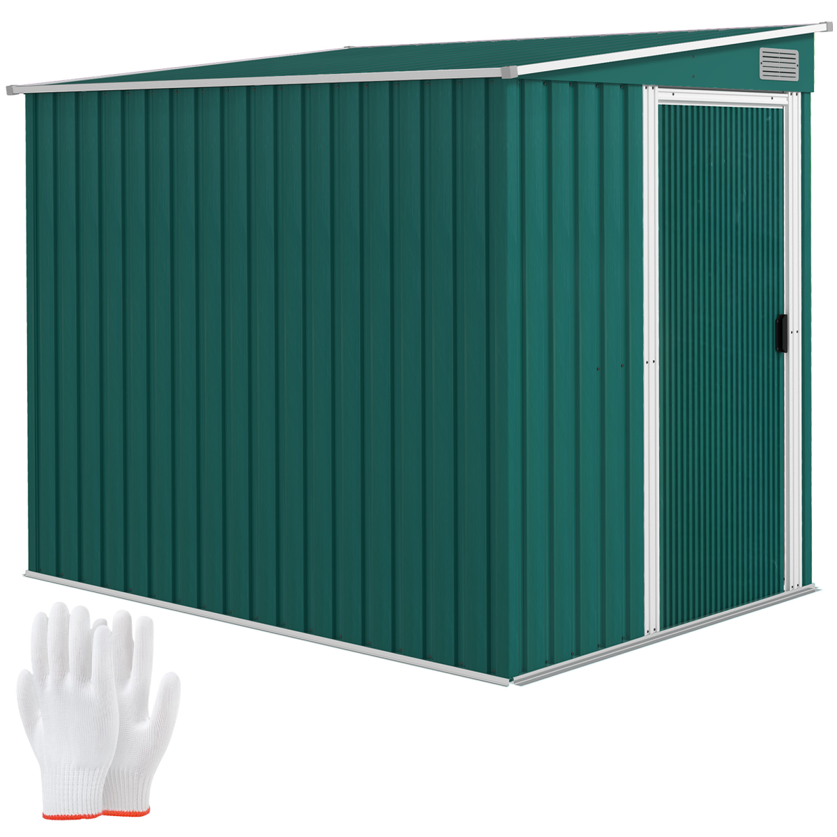 Outsunny 7 x 5FT Green Lean-To Galvanised Steel Garden Shed with Foundation