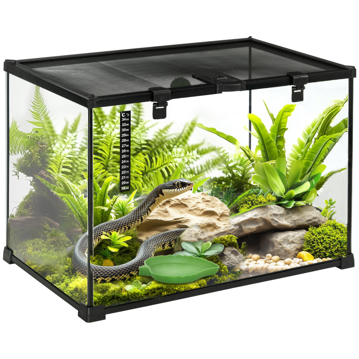 PawHut 50 x 30 x 35 cm Reptile Terrarium, Lockable Wire Mesh, Full-View, Black, for Lizards, Horned Frogs, Snakes