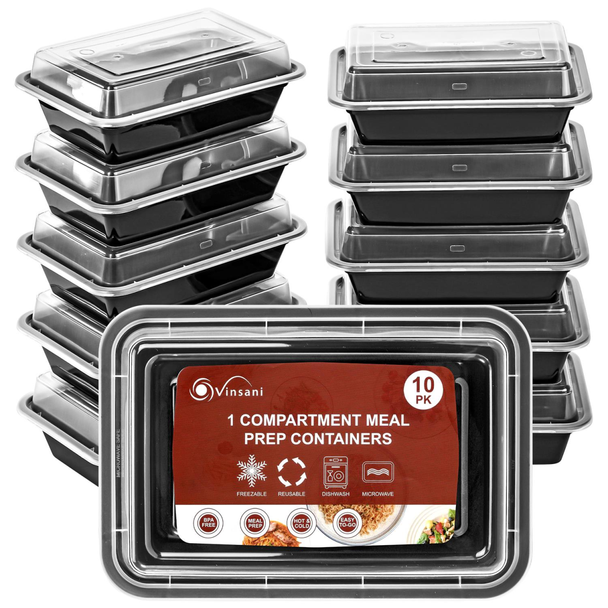 Vinsani 30 Pack 1 Compartment Meal Prep Containers, 28 oz, Airtight Leak-Resistant Lids, BPA-Free Plastic, Microwave Freezer Dishwasher Safe, Stackable Storage