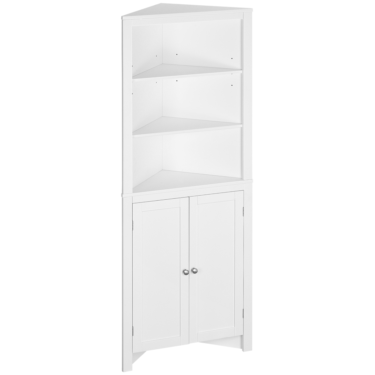 Freestanding Corner Bathroom Cabinet with Double Doors and Adjustable Shelves, White