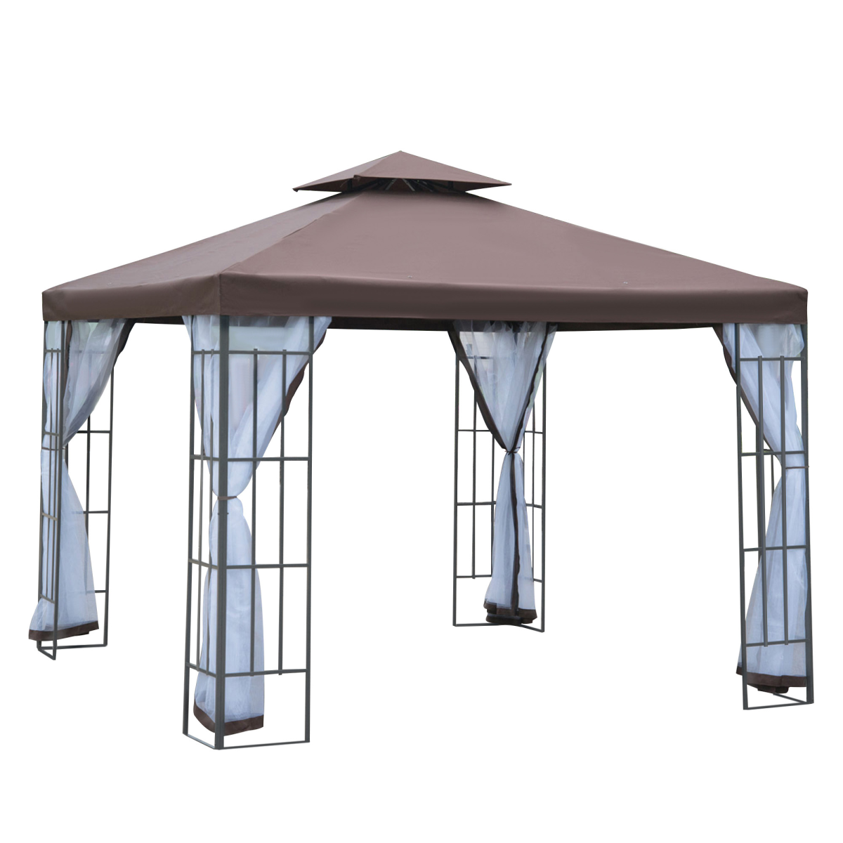 Outsunny 3x3m Garden Gazebo with Two-Tier Ventilated Canopy, 4 Mesh Sidewalls, Steel Frame