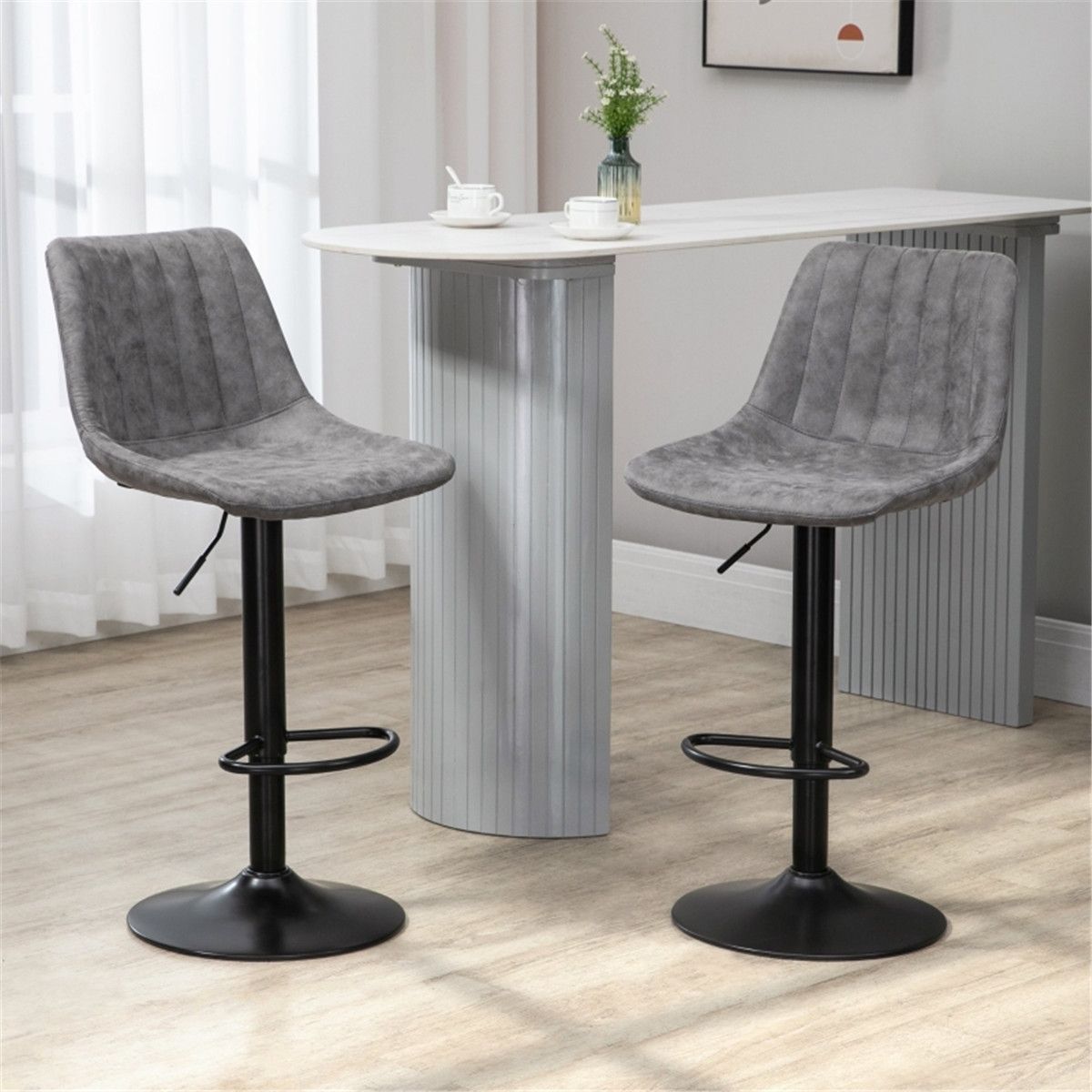 Set of 2 Grey Adjustable Bar Stools with High Backs