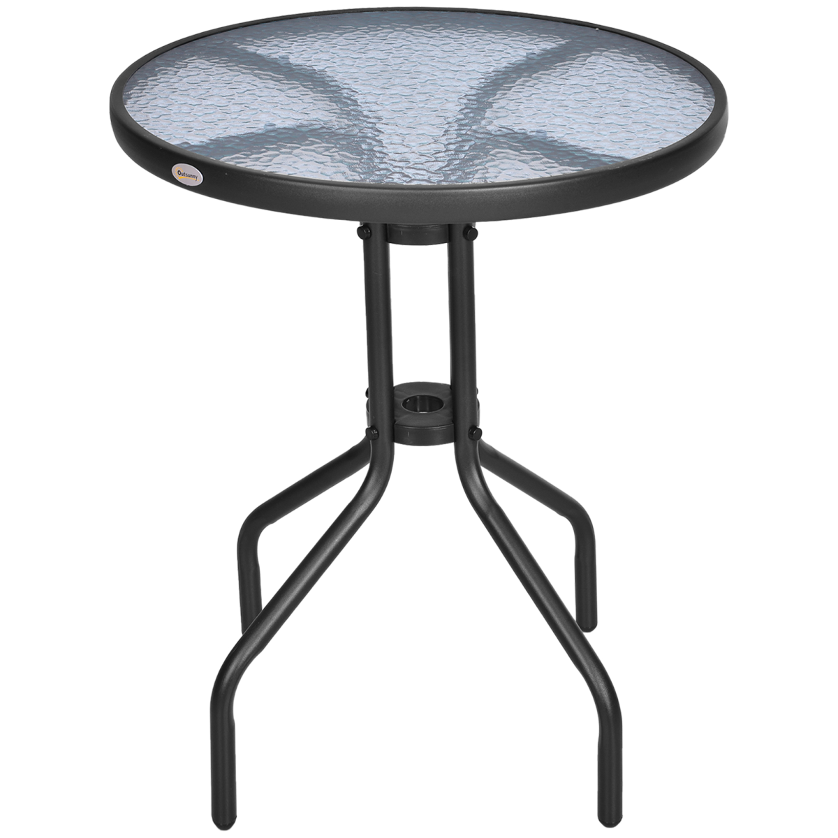 Outsunny Round Metal Garden Table with Tempered Glass Top, Black