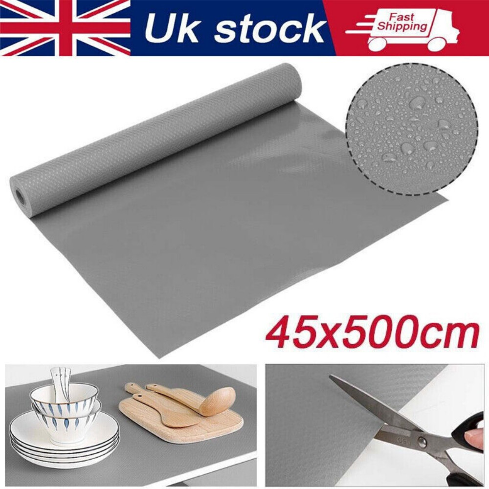 Grey Waterproof Non-Slip EVA Drawer Shelf Liner Roll 45 x 500cm