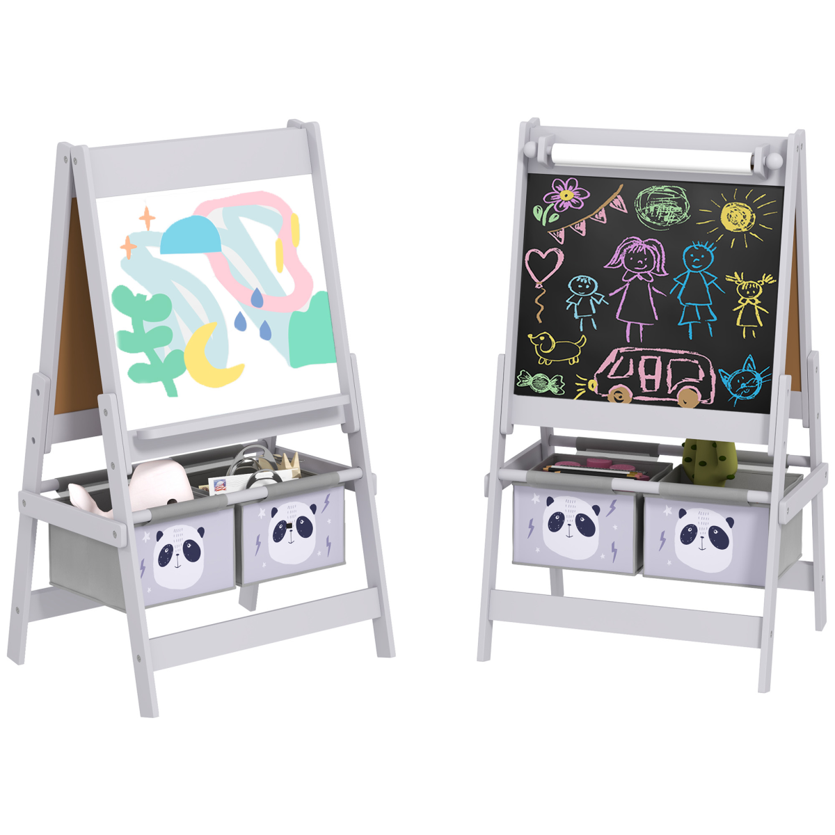 AIYAPLAY 3-in-1 Kids Easel with Paper Roll, Storage, Grey