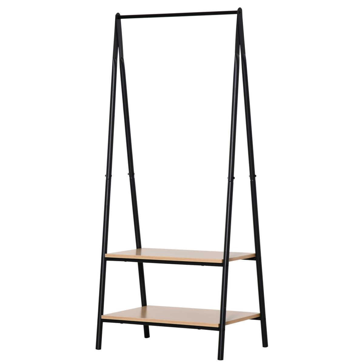 HOMCOM 2-Tier Garment Rack with 2 MDF Bottom Shelves, 149 cm H, Black/Wood Grain