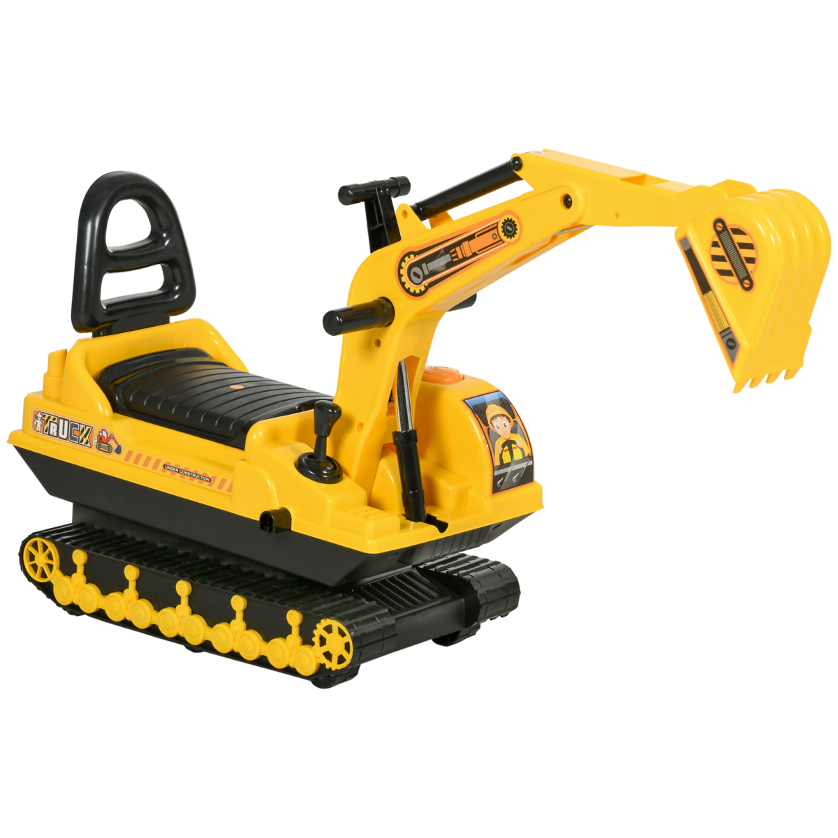 2-in-1 Ride On Excavator Toy and Toddler Walker with Storage Box