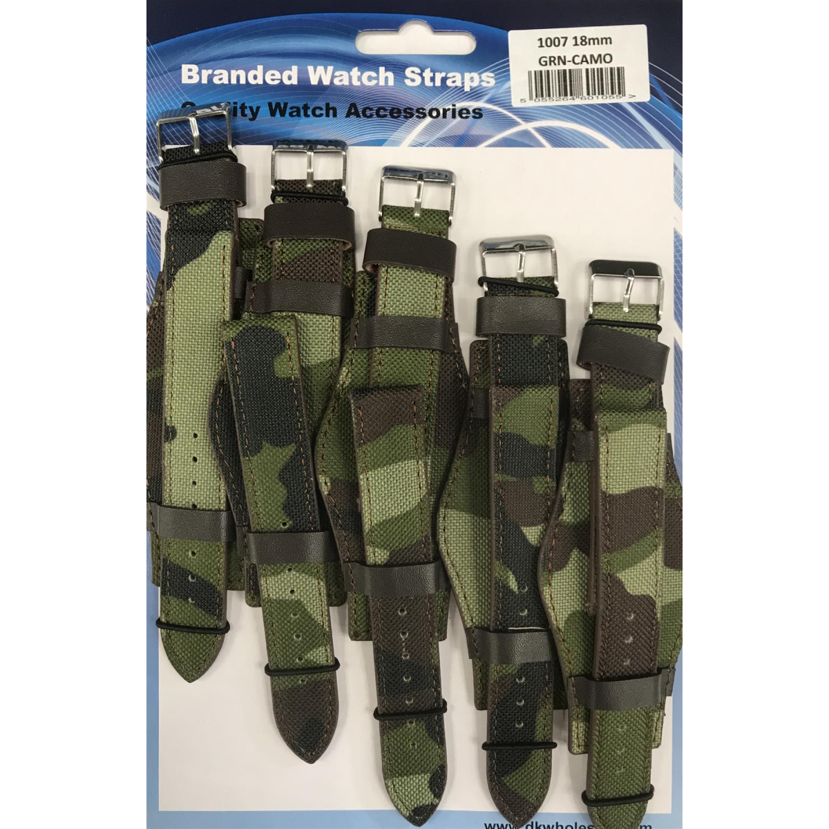Leather Camo Green Military Watch Straps, Pack of 5, 18mm