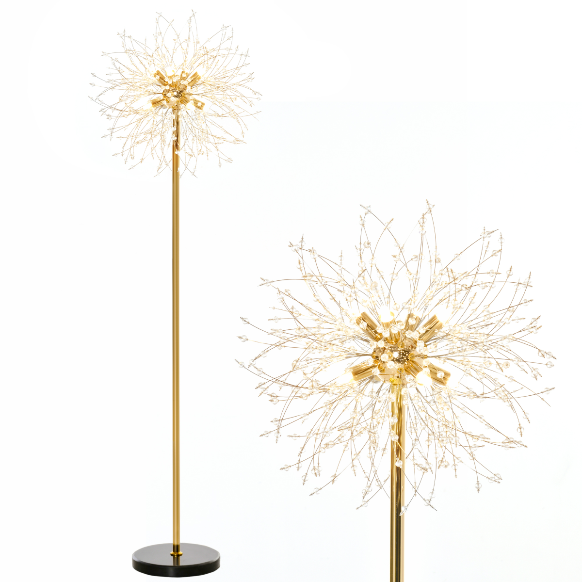 HOMCOM Modern Gold Tone Crystal Floor Lamp with Foot Switch
