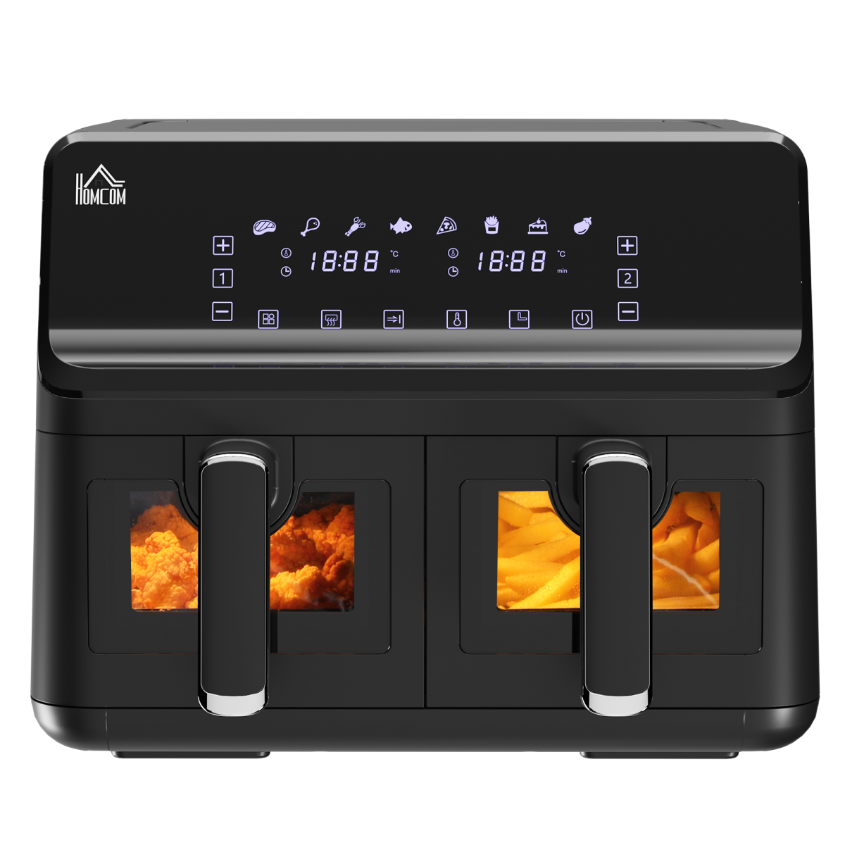 Dual Basket Air Fryer 8L Family Size, 8 Presets, Timer, Cookbook, 2500W, Black