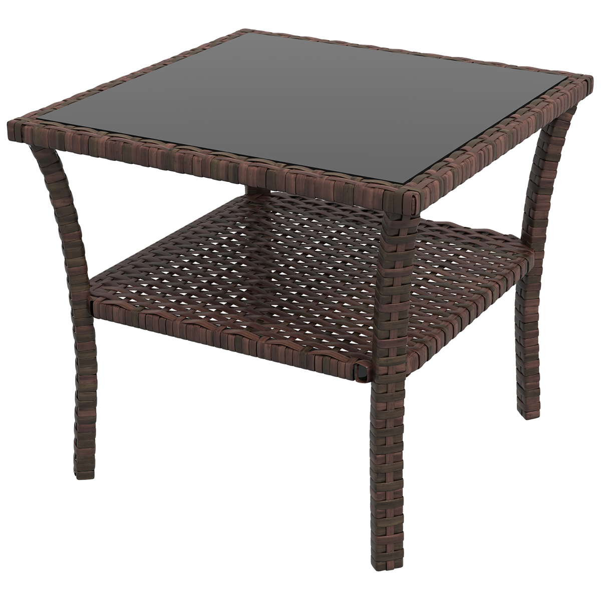 Outsunny PE Rattan Coffee Table, Two-Tier Table with Tempered Glass Top