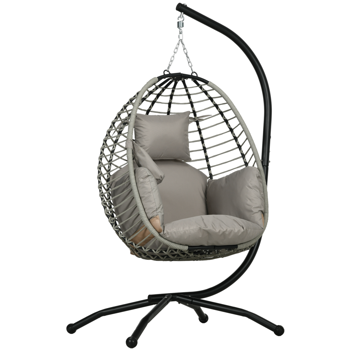 Outsunny Grey Hanging Swing Chair with Thick Cushion and Cup Holders