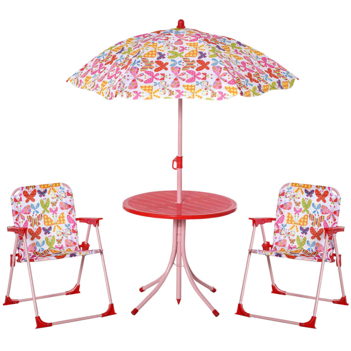Kids 4-Piece Folding Picnic Table and Chair Set with Butterfly Parasol