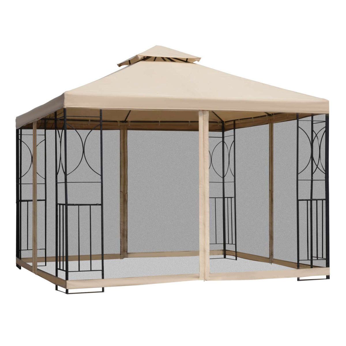 Outsunny 3x3m Outdoor Gazebo Tent with Netting, 2-Tier Roof