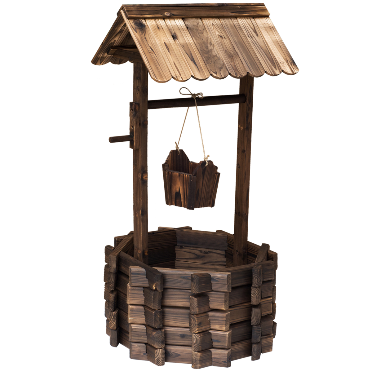 Outsunny Wishing Well Planter Bucket, Brown, 60 x 55 x 114 cm