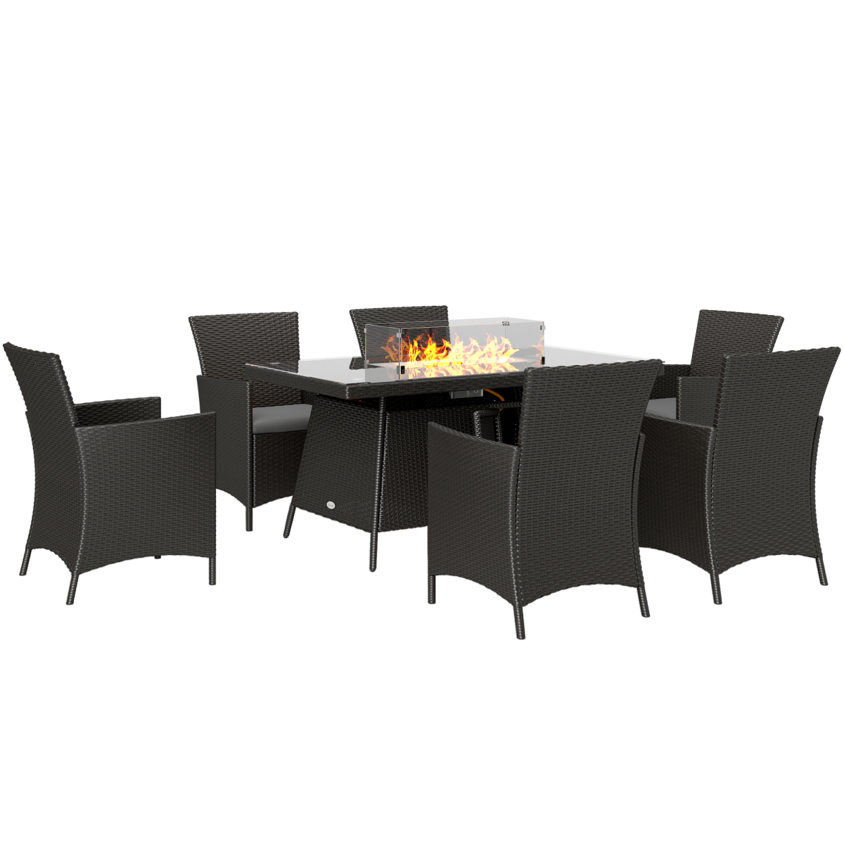 Outsunny 7 Piece Rattan Garden Dining Set with Fire Pit Table, Black