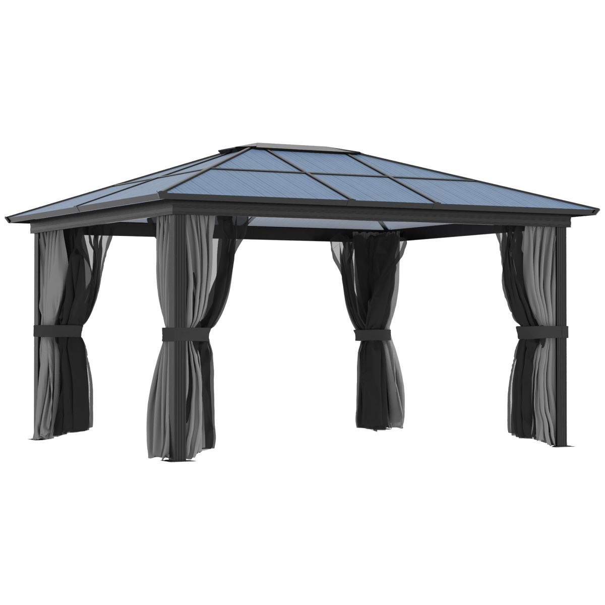 4x3.6m Aluminium Hardtop Gazebo with Polycarbonate Roof and Curtains