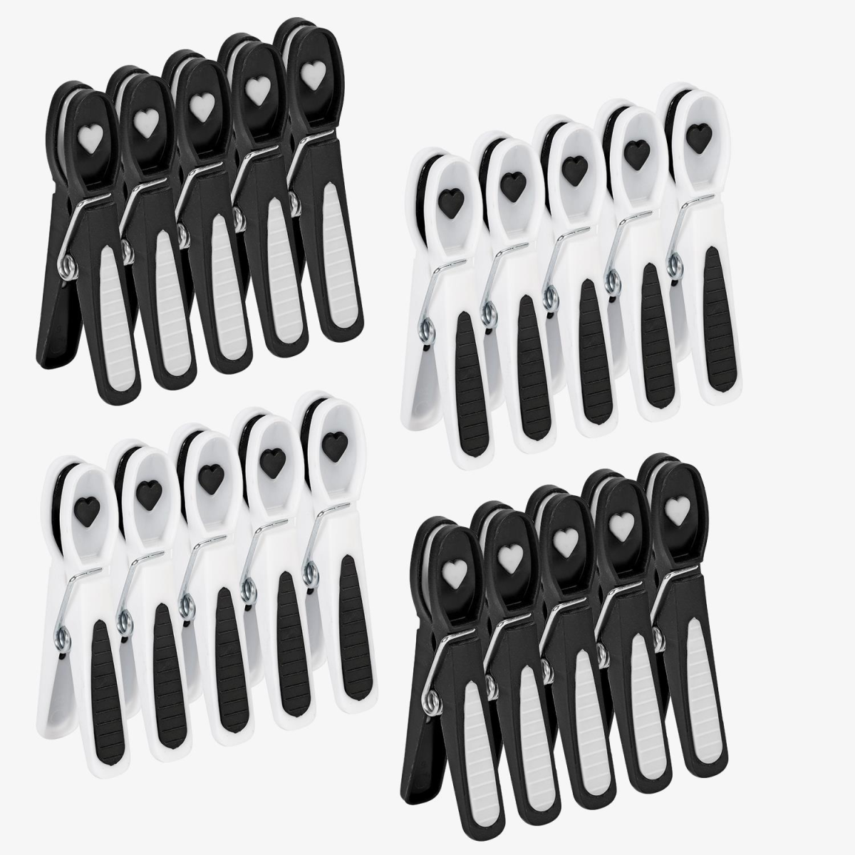 Vinsani 20 Pack Plastic Laundry Pegs with Stainless Steel Spring, Black and White