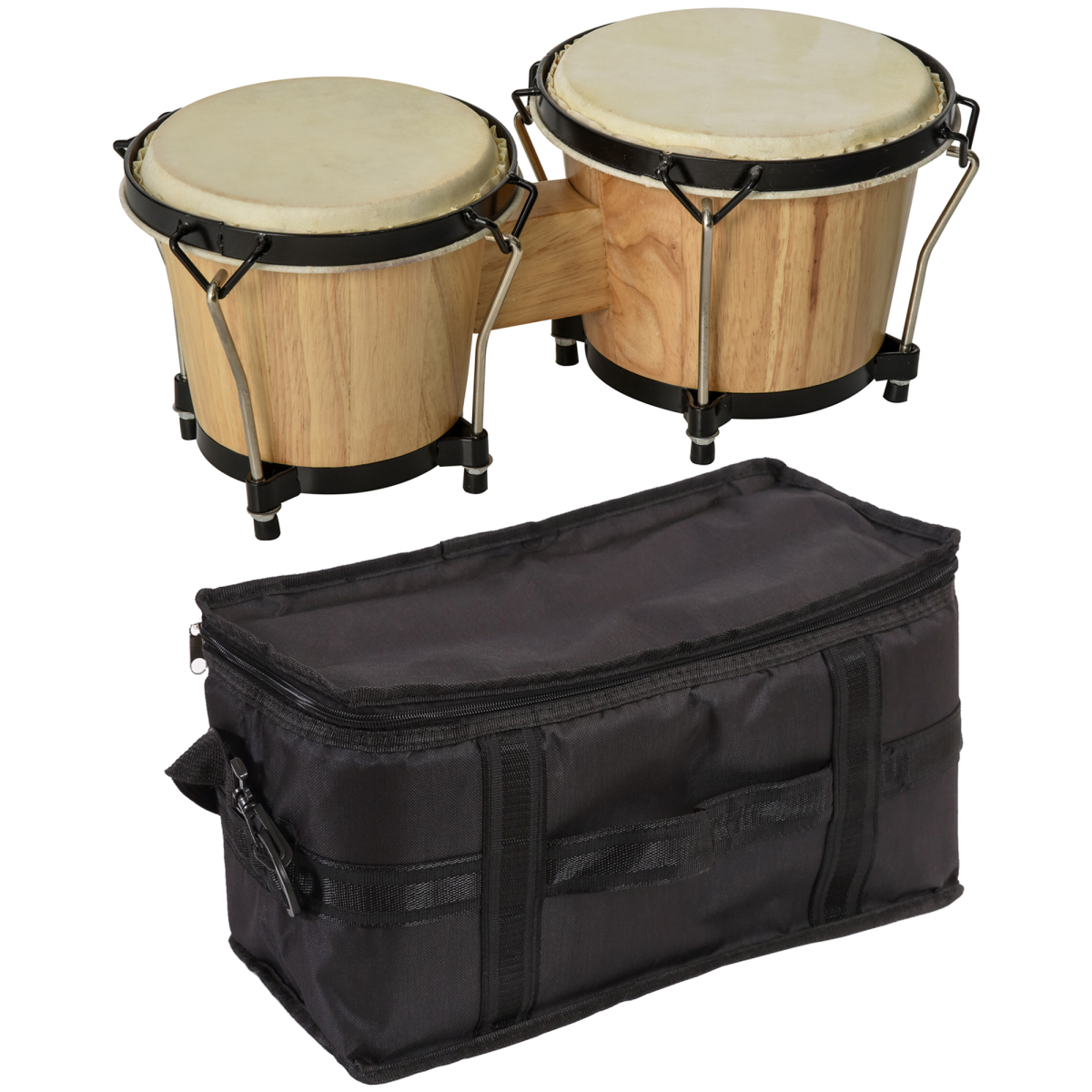 Wooden Bongo Drum Set with Sheepskin Heads and Tuning Wrench