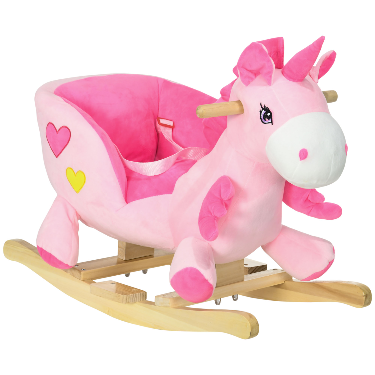 HOMCOM Plush Unicorn Ride-On Rocking Horse with Songs, Seat Belt, Pink
