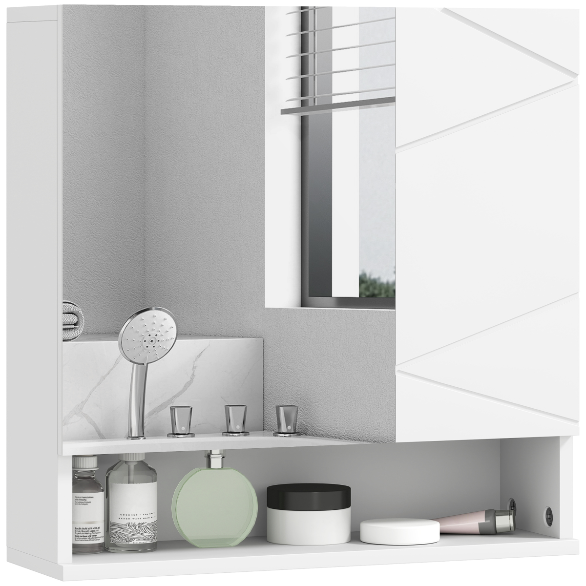 kleankin Wall Mounted Bathroom Cabinet with Mirror and Shelf, White