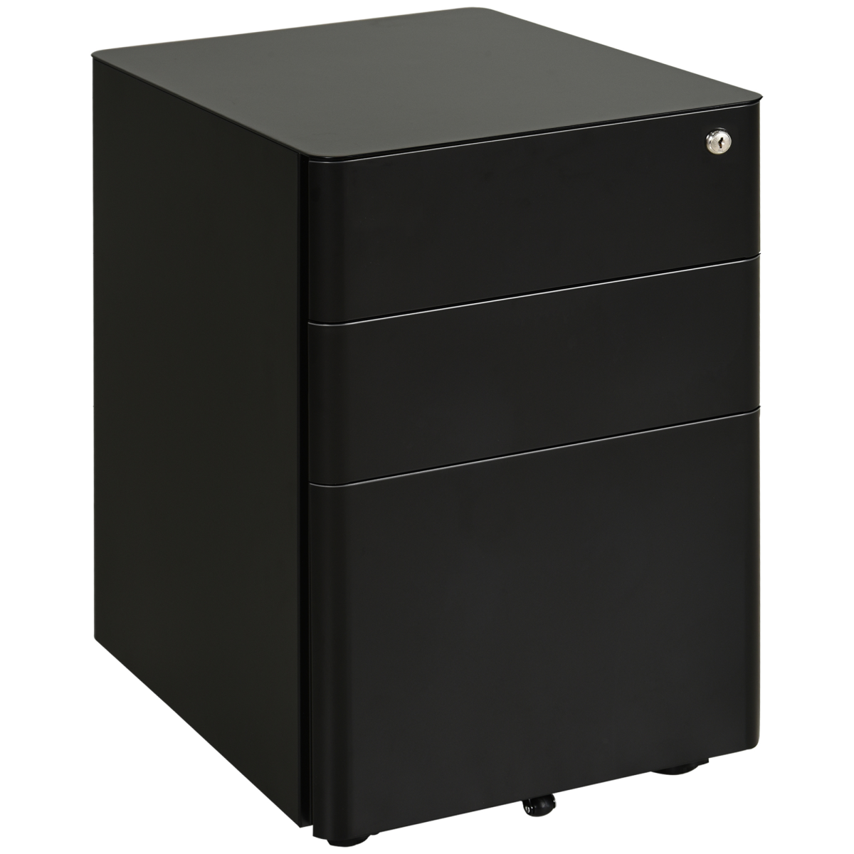 3 Drawer Steel Filing Cabinet with Lock, 4 Wheels, Compact Under Desk, Black