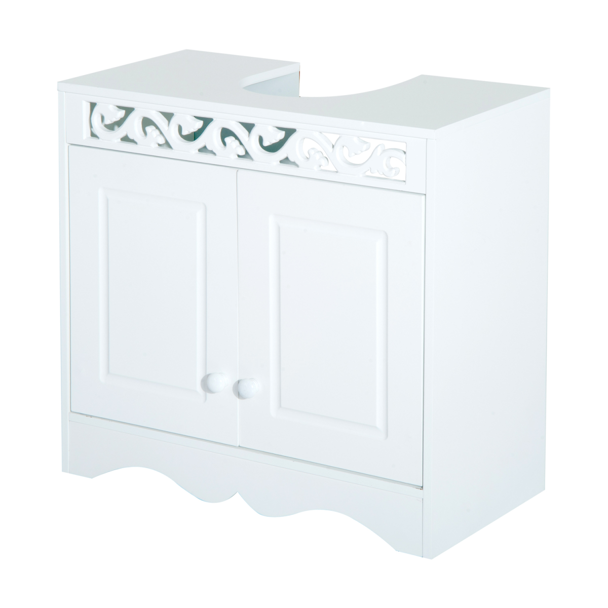 White Wooden Under Sink Bathroom Storage Cabinet, Double Door