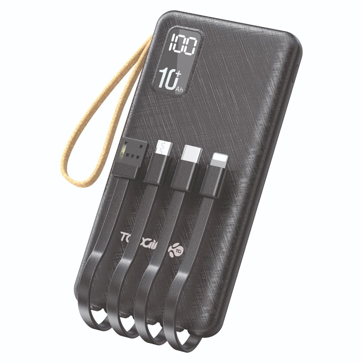 WYEFLUX 10000mAh Power Bank with 3 Built-In Cables