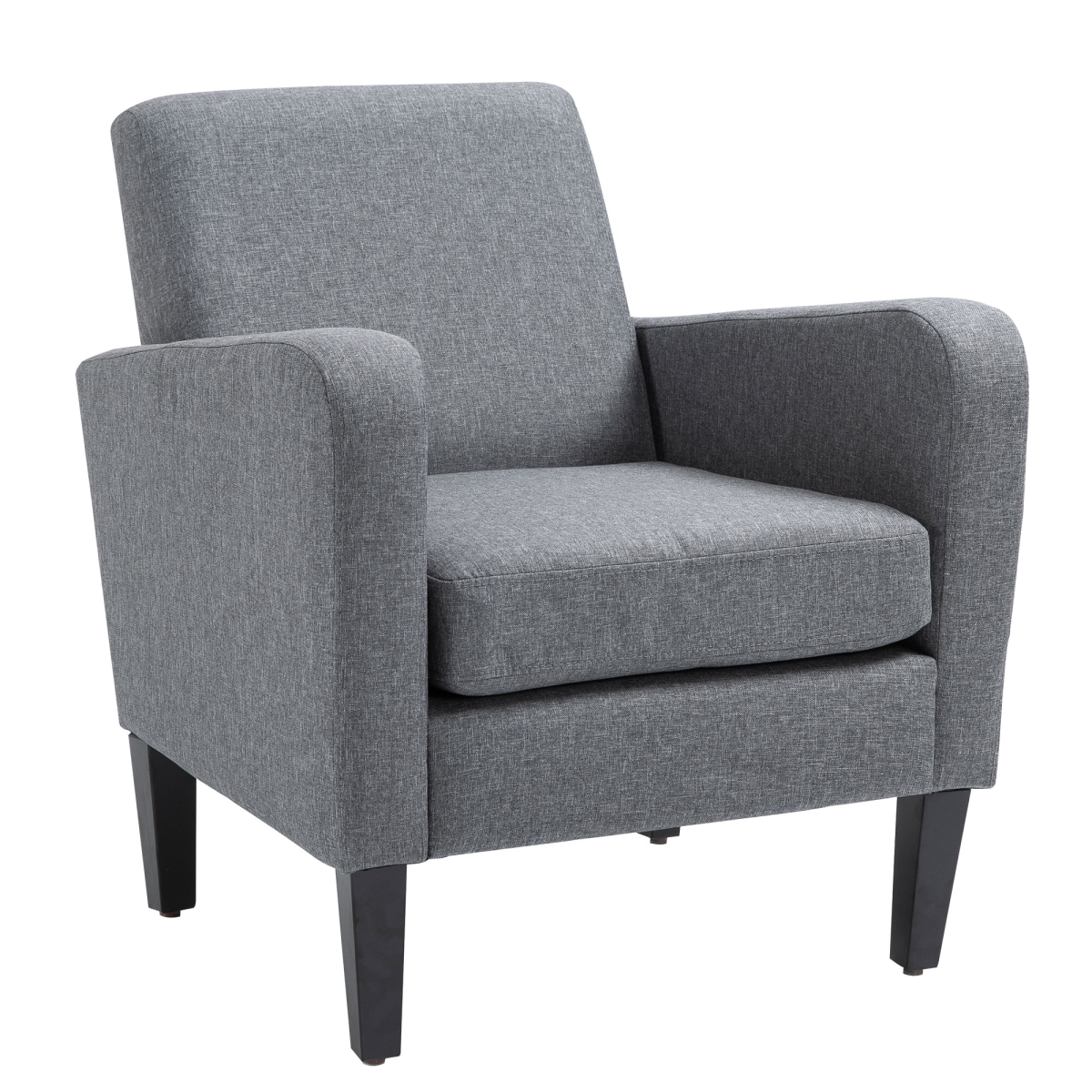 HOMCOM Modern Curved Linen Armchair with Thick Cushion and Wooden Legs, Grey