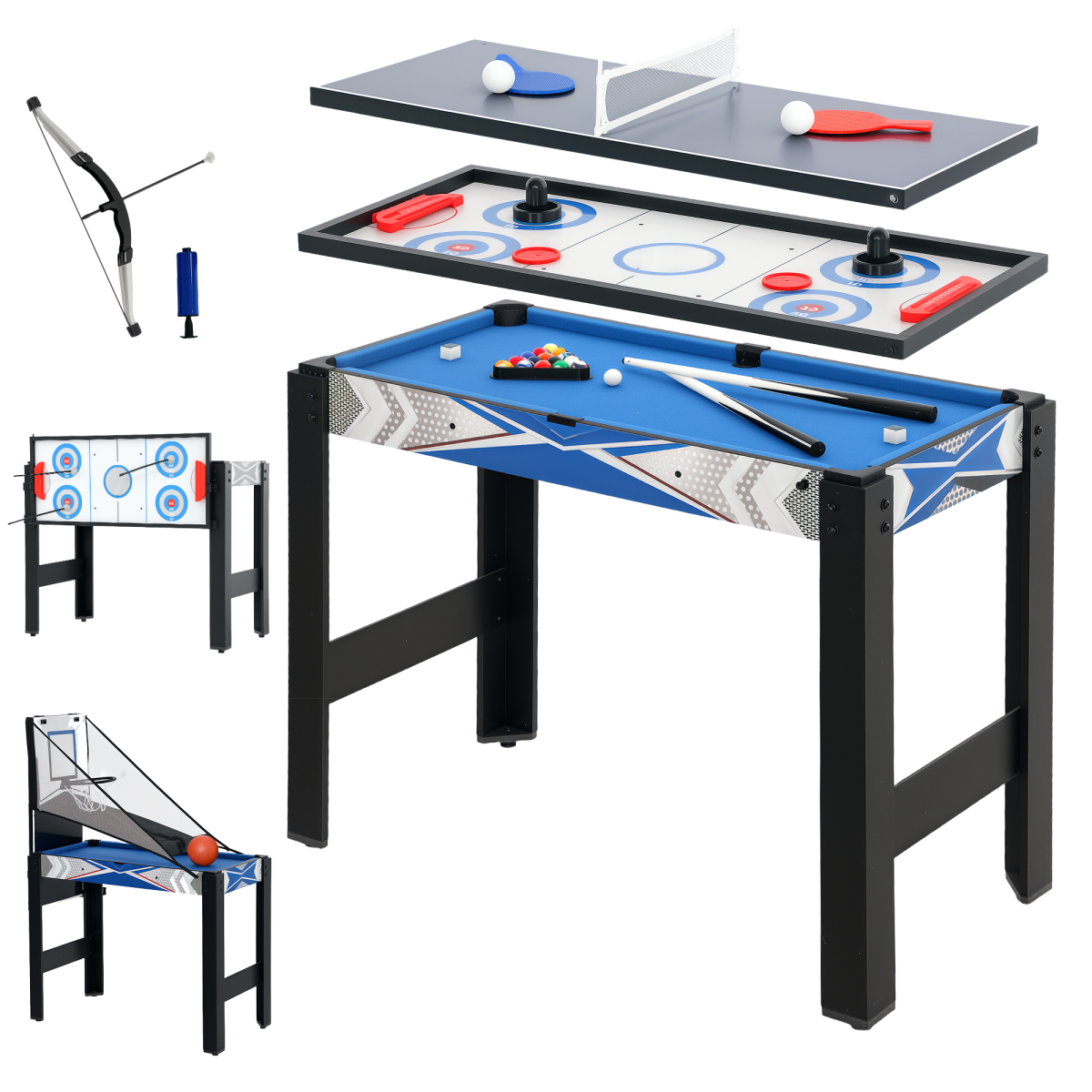 SPORTNOW 5-in-1 Game Table Combo for Kids, Blue