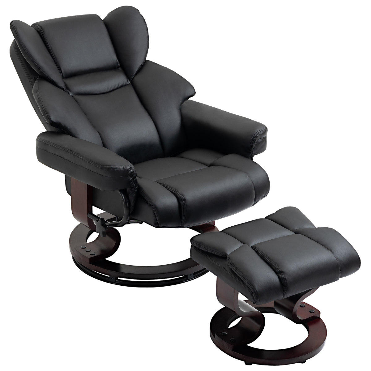 Black PU Leather Recliner Armchair with Swivel and Footstool